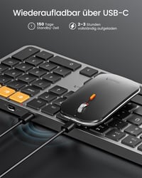 ProtoArc Bluetooth Billentyűzet és Egér Mac-hez, Vezeték Nélküli Teljes Méret, Újratölthető - Space grey-DE layout 4