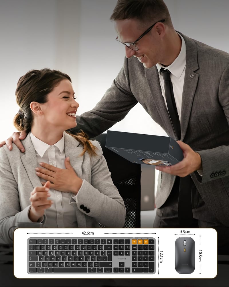 ProtoArc Bluetooth Billentyűzet és Egér Mac-hez, Vezeték Nélküli Teljes Méret, Újratölthető - Space grey-DE layout