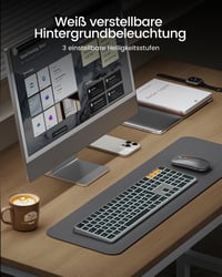 ProtoArc Bluetooth Billentyűzet és Egér Mac-hez, Vezeték Nélküli Teljes Méret, Újratölthető - Space grey-DE layout 3
