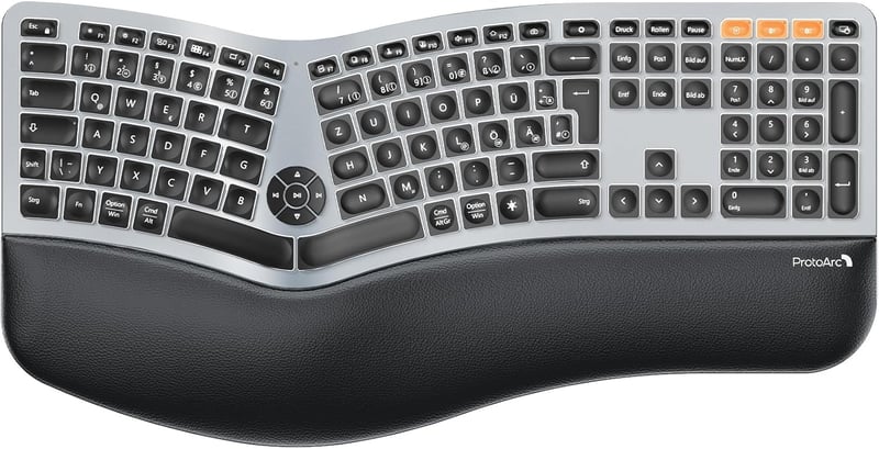 ProtoArc EK01 Plus Ergonomikus Vezeték Nélküli Billentyűzet Világítással és Csuklótámasszal