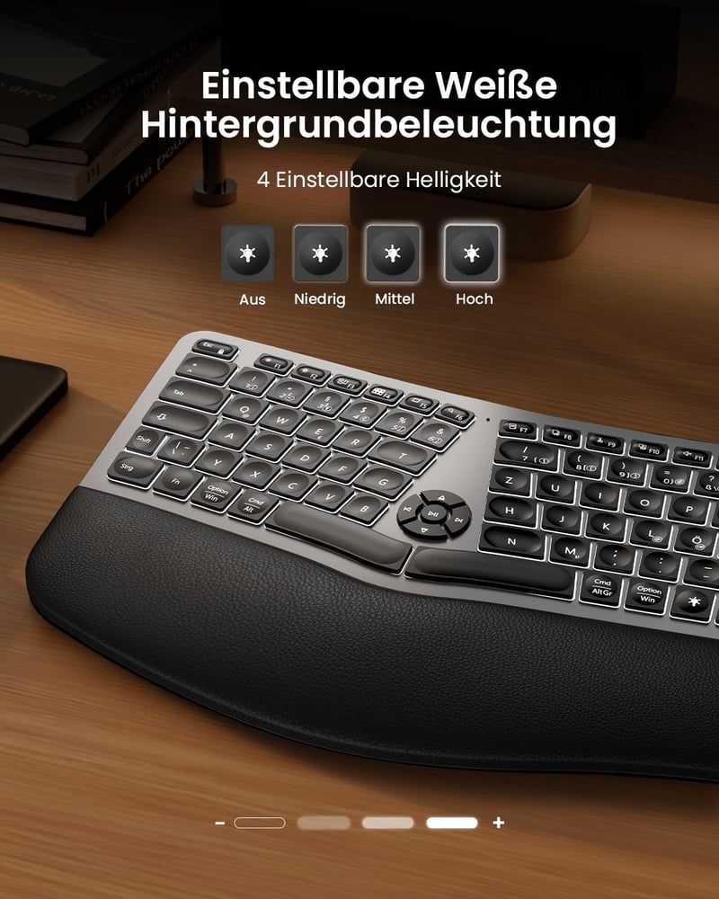 ProtoArc EK01 Plus Ergonomikus Vezeték Nélküli Billentyűzet Világítással és Csuklótámasszal