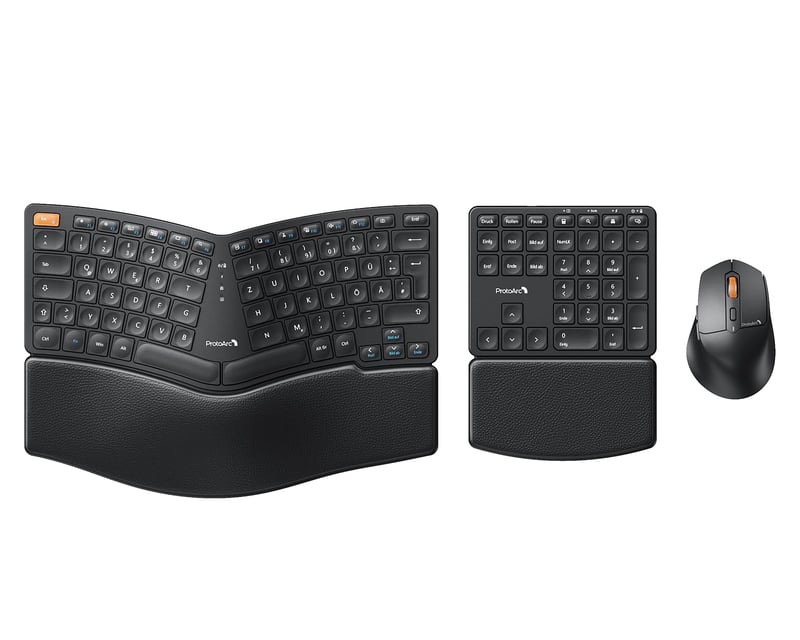 ProtoArc EKM04 ergonomikus billentyűzet-egér szett, 2,4 GHz, osztott kialakítás, külön numerikus blokk