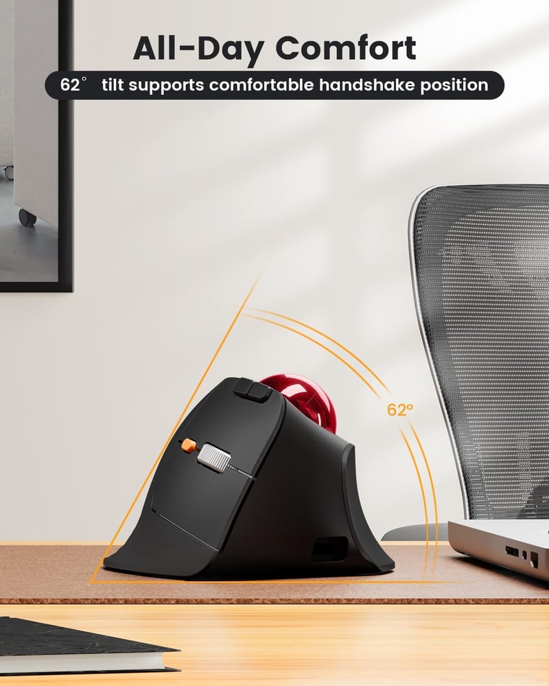 ProtoArc EM05 NL Ergonomikus Trackball Egér Bluetooth Vezeték Nélküli Piros - red
