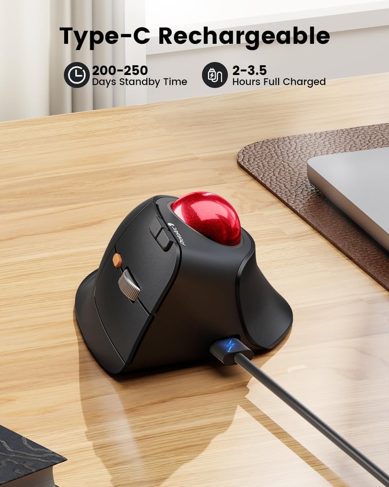 ProtoArc EM05 NL Ergonomikus Trackball Egér Bluetooth Vezeték Nélküli Piros - red