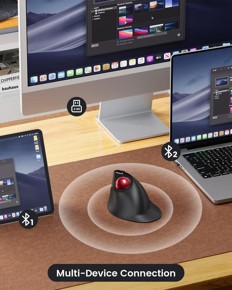 ProtoArc EM05 NL Ergonomikus Trackball Egér Bluetooth Vezeték Nélküli Piros - red