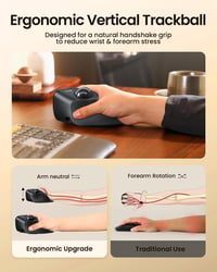 ProtoArc EM05 NL Vertikális Trackball Egér - Vezeték Nélküli Bluetooth Görgős Egér Ujjvezérléssel, Újratölthető, 3 Eszközös Csatlakozás, iPa 2