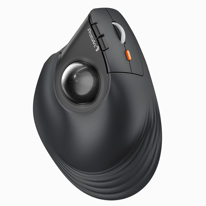 ProtoArc EM05 NL Vertikális Trackball Egér - Vezeték Nélküli Bluetooth Görgős Egér Ujjvezérléssel, Újratölthető, 3 Eszközös Csatlakozás, iPa