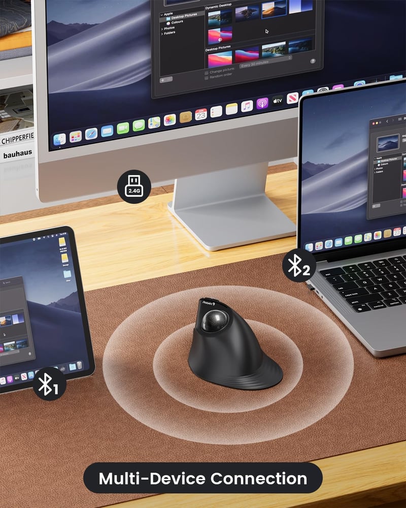 ProtoArc EM05 NL Vertikális Trackball Egér - Vezeték Nélküli Bluetooth Görgős Egér Ujjvezérléssel, Újratölthető, 3 Eszközös Csatlakozás, iPa