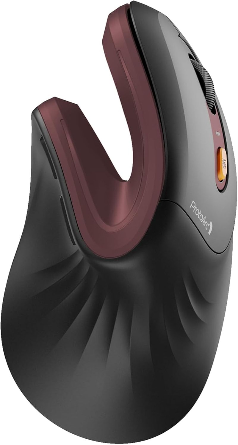 ProtoArc EM11 NL ergonomikus függőleges egér, vezeték nélküli, 3 eszközhöz, fekete-piros - red