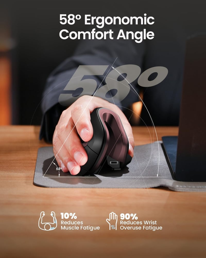 ProtoArc EM11 NL ergonomikus függőleges egér, vezeték nélküli, 3 eszközhöz, fekete-piros - red