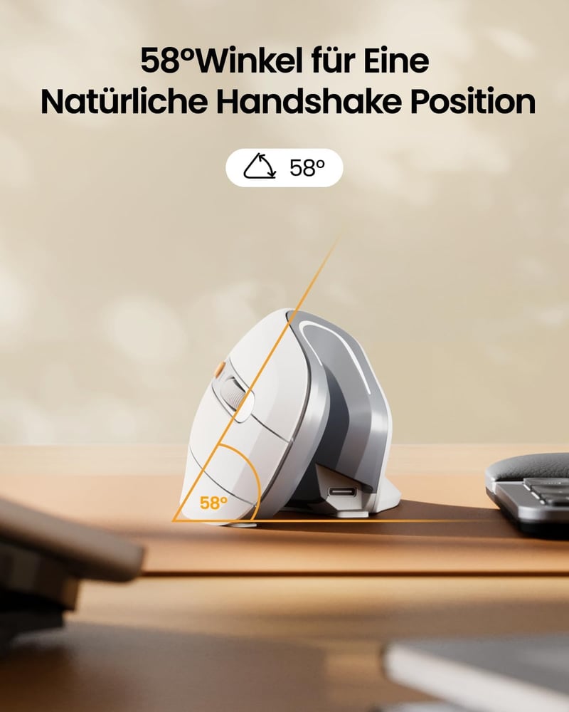 ProtoArc EM11 NL Ergonomikus Vertikális Egér, Vezeték Nélküli Tölthető, 3 Eszközös Csatlakozás, Bluetooth + USB, Csendes Kattintás, Kis-Köze