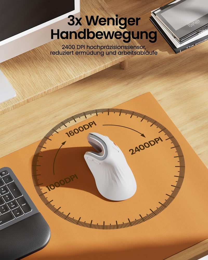 ProtoArc EM11 NL Ergonomikus Vertikális Egér, Vezeték Nélküli Tölthető, 3 Eszközös Csatlakozás, Bluetooth + USB, Csendes Kattintás, Kis-Köze