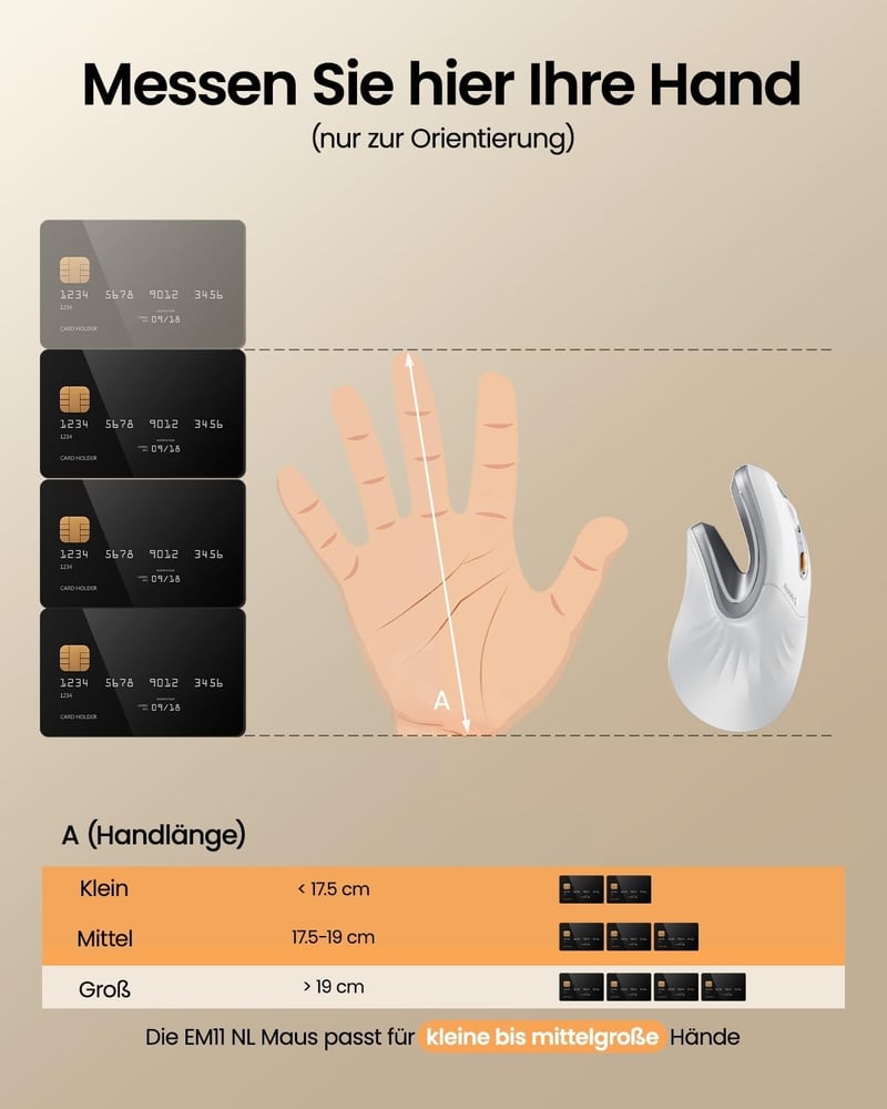 ProtoArc EM11 NL Ergonomikus Vertikális Egér, Vezeték Nélküli Tölthető, 3 Eszközös Csatlakozás, Bluetooth + USB, Csendes Kattintás, Kis-Köze