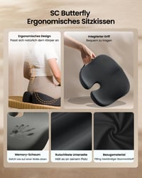 Ergonomický vankúš na sedenie ProtoArc na kancelársku stoličku, ortopedický, čierny, opora pre kríže a sedacie svaly na dlhé sedenie 6