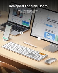 Set tastatură și mouse wireless Bluetooth ProtoArc KM100-A pentru Mac, full-size, reîncărcabil, pentru mai multe dispozitive, compatibil cu MacBook Pro/Air, iPhone 2