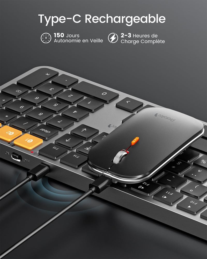 ProtoArc KM100-A Wireless Bluetooth Billentyűzet és Egér Mac-hez AZERTY Retro Megvilágítás