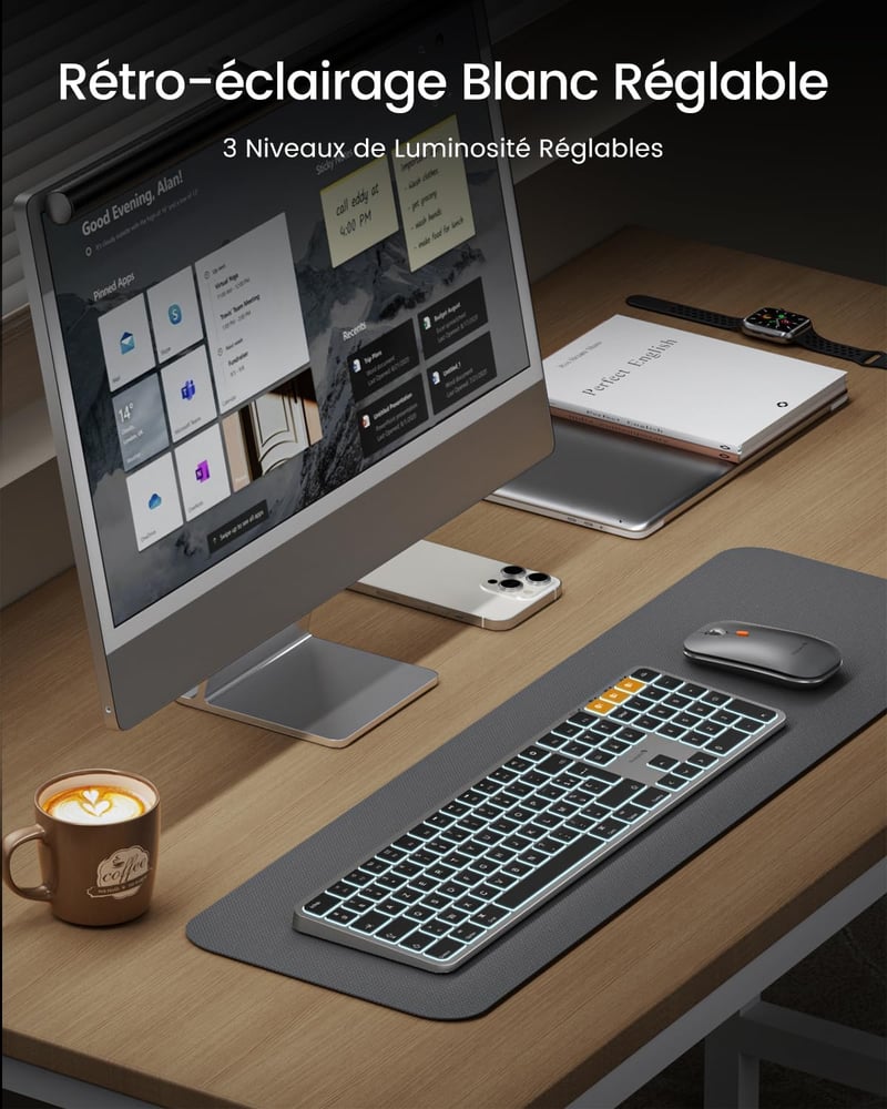 ProtoArc KM100-A Wireless Bluetooth Billentyűzet és Egér Mac-hez AZERTY Retro Megvilágítás