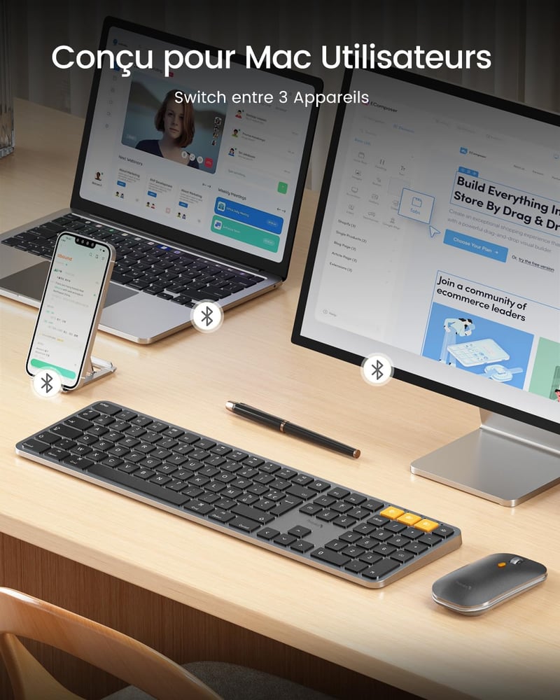 ProtoArc KM100-A Wireless Bluetooth Billentyűzet és Egér Mac-hez AZERTY Retro Megvilágítás