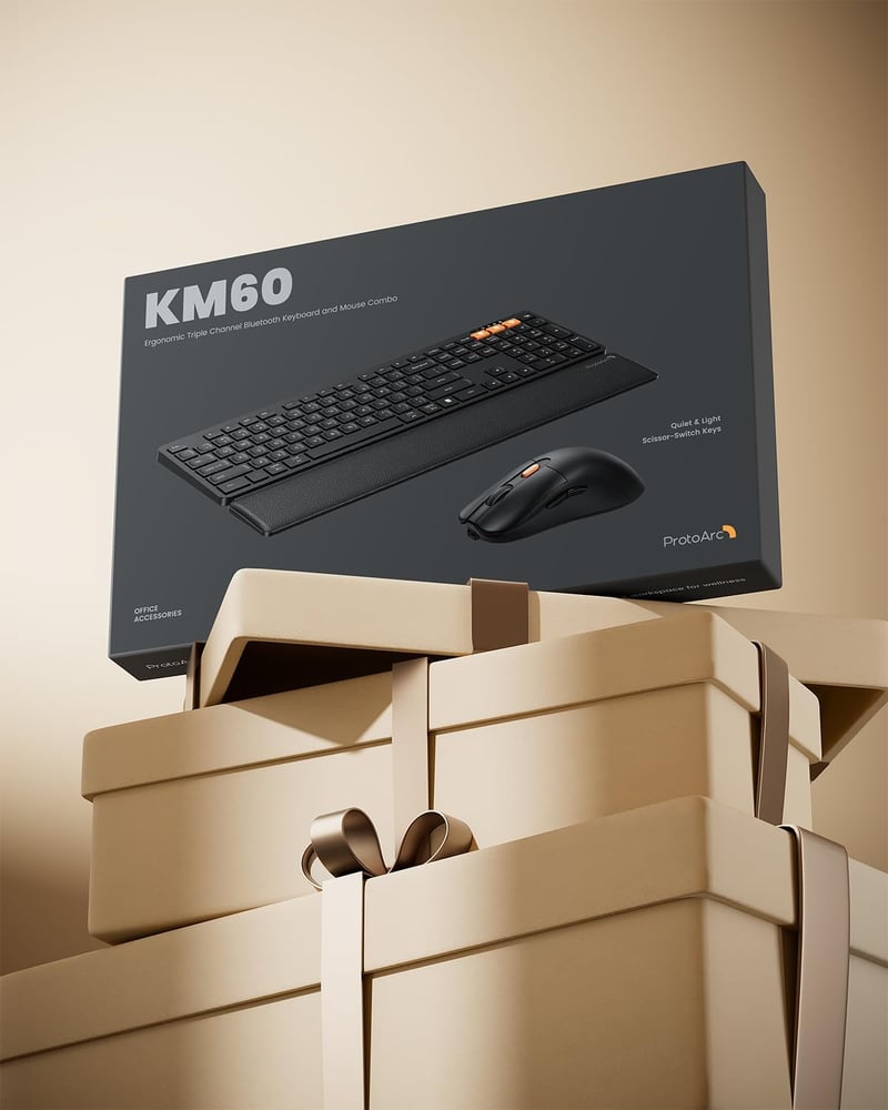 ProtoArc KM60 Wireless Bluetooth Billentyűzet és Egér Szett, Csuklótámasz, Újratölthető, PC/Mac - black