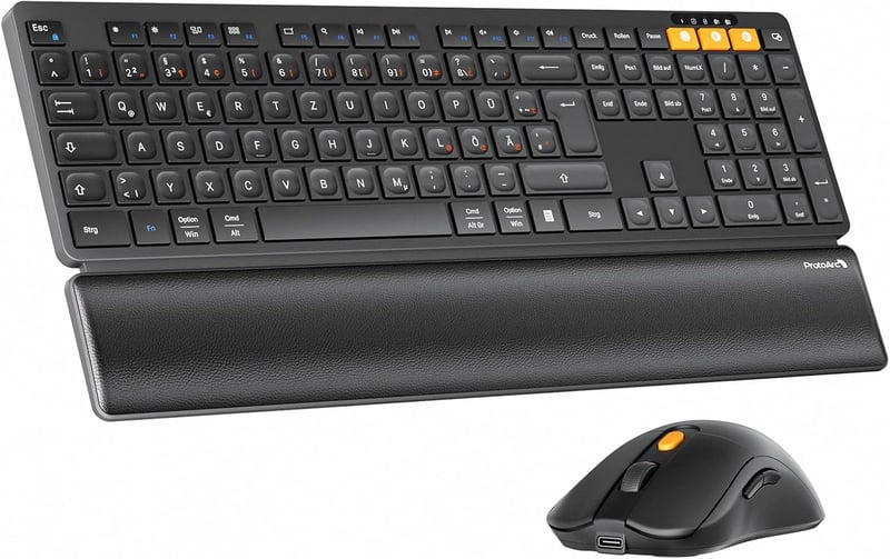 ProtoArc KM60 Wireless Bluetooth Billentyűzet és Egér Szett, Csuklótámasz, Újratölthető, PC/Mac - black