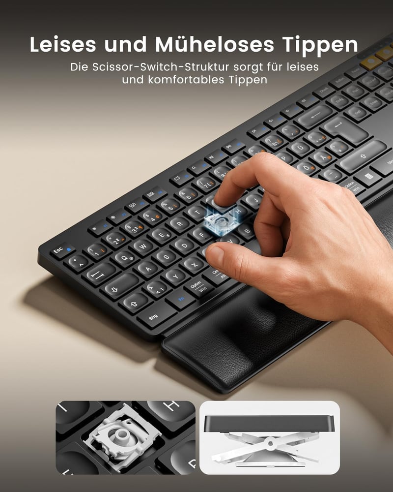 ProtoArc KM60 Wireless Bluetooth Billentyűzet és Egér Szett, Csuklótámasz, Újratölthető, PC/Mac - black