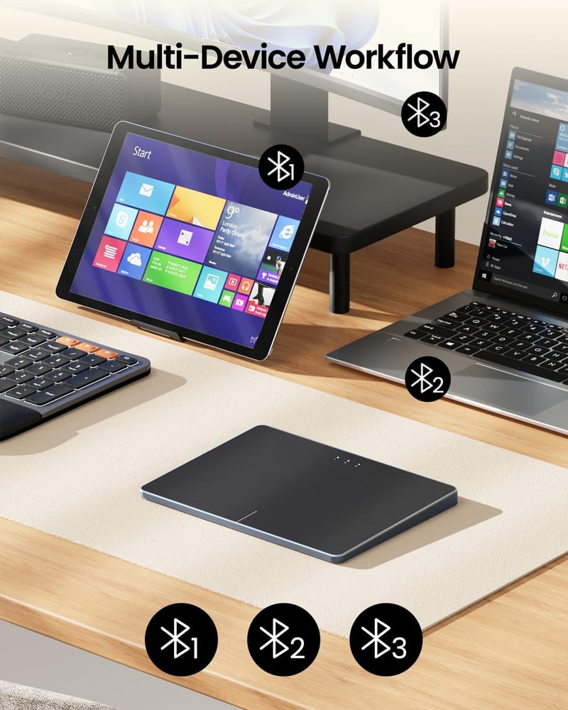 ProtoArc T1 Plus Vezeték Nélküli Bluetooth Trackpad Windows 10/11 Rendszerhez - Nagy Pontosságú Érintőpad Többujjas Gesztustámogatással, 3 E