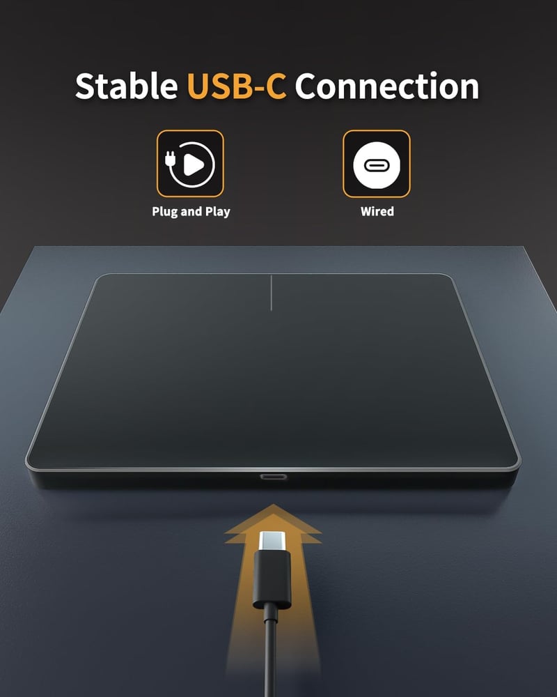 ProtoArc T1 Touchpad USB Külső Érintőpad Windows 11/10/7 Laptop Asztali Számítógép Multi-Touch Navigáció Fekete Hordozható Egér