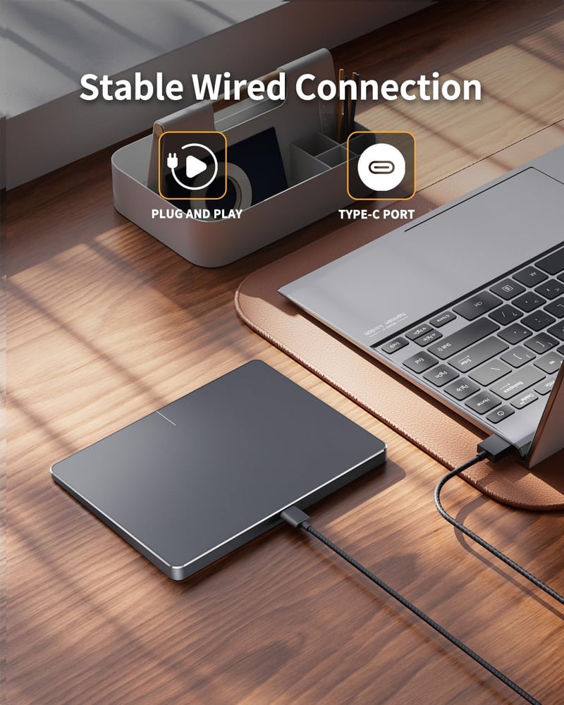 ProtoArc T1 USB Érintőpad Windows 11/10 Rendszerekhez - Vékony, Hordozható Touchpad Többujjas Vezérléssel, Laptophoz és Asztali Számítógéphe