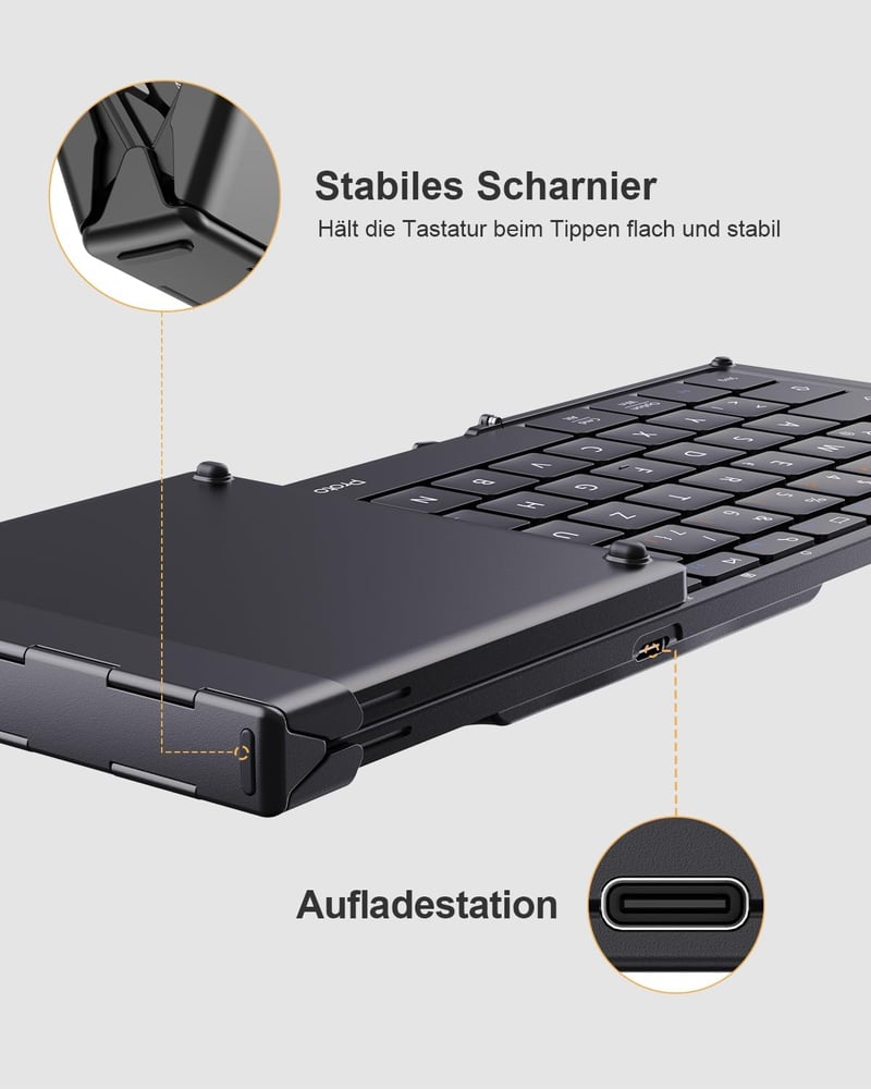 ProtoArc XK01 Összecsukható Bluetooth Billentyűzet Numerikus Billentyűzettel, Vezeték Nélküli Mini Billentyűzet 3 Csatornás, Újratölthető, Q