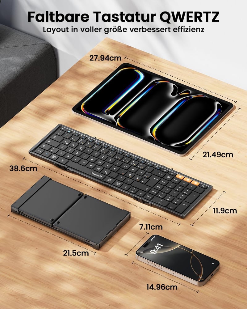 ProtoArc XK01 Összecsukható Bluetooth Billentyűzet Numerikus Billentyűzettel, Vezeték Nélküli Mini Billentyűzet 3 Csatornás, Újratölthető, Q