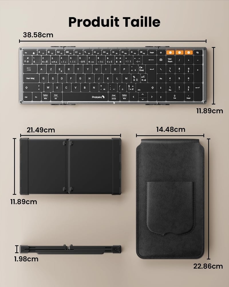 ProtoArc XK01 Plus Összecsukható Bluetooth Billentyűzet - Háttérvilágítás, Numerikus Blokk, Újratölthető, Hordozható, AZERTY Kiosztás, iOS/A