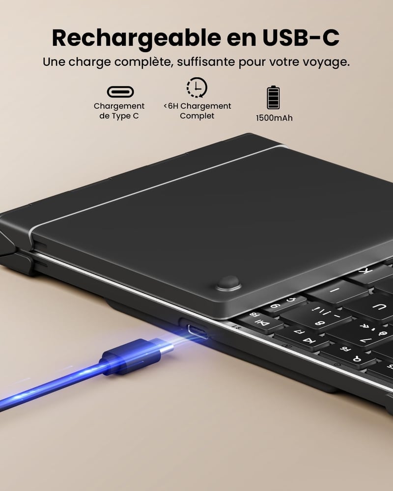 ProtoArc XK01 Plus Összecsukható Bluetooth Billentyűzet - Háttérvilágítás, Numerikus Blokk, Újratölthető, Hordozható, AZERTY Kiosztás, iOS/A