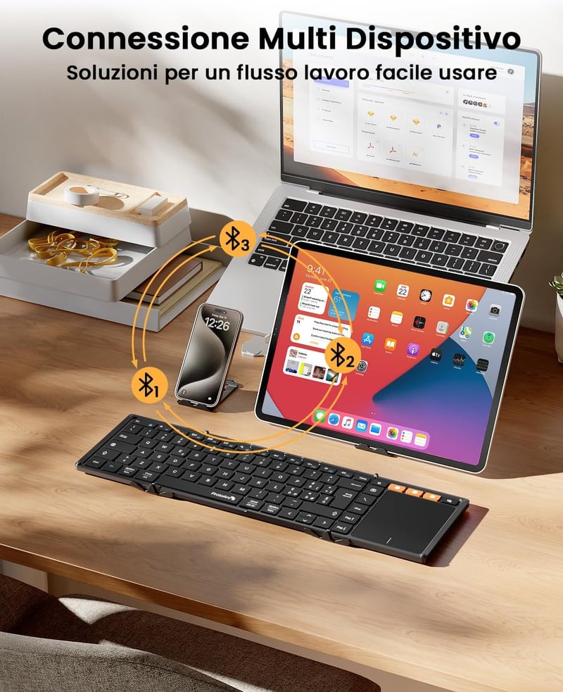 ProtoArc XK01 TP összecsukható Bluetooth billentyűzet touchpaddal, hordozható tablet billentyűzet iOS Android Windows - fekete