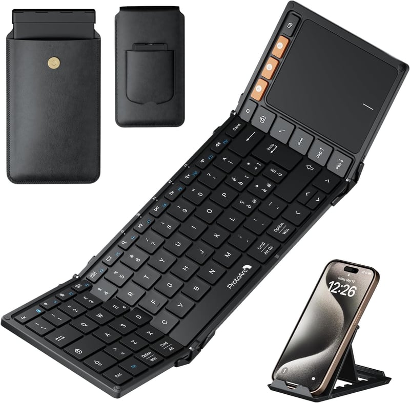 ProtoArc XK01 TP összecsukható Bluetooth billentyűzet touchpaddal, hordozható tablet billentyűzet iOS Android Windows - fekete
