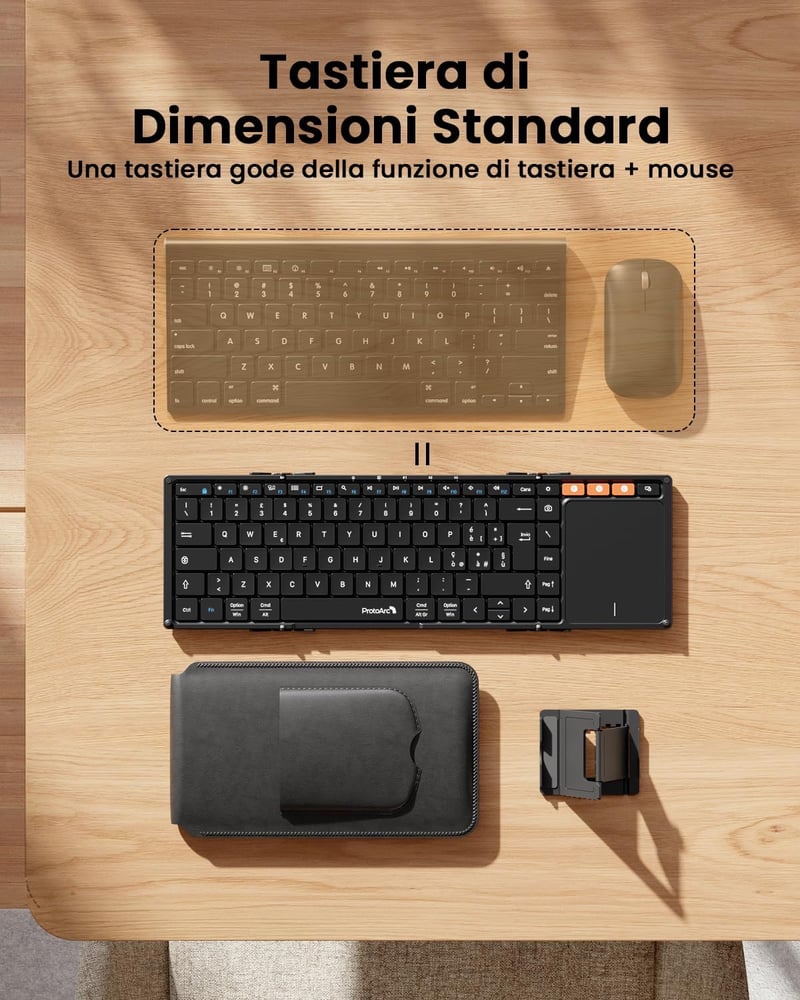ProtoArc XK01 TP összecsukható Bluetooth billentyűzet touchpaddal, hordozható tablet billentyűzet iOS Android Windows - fekete
