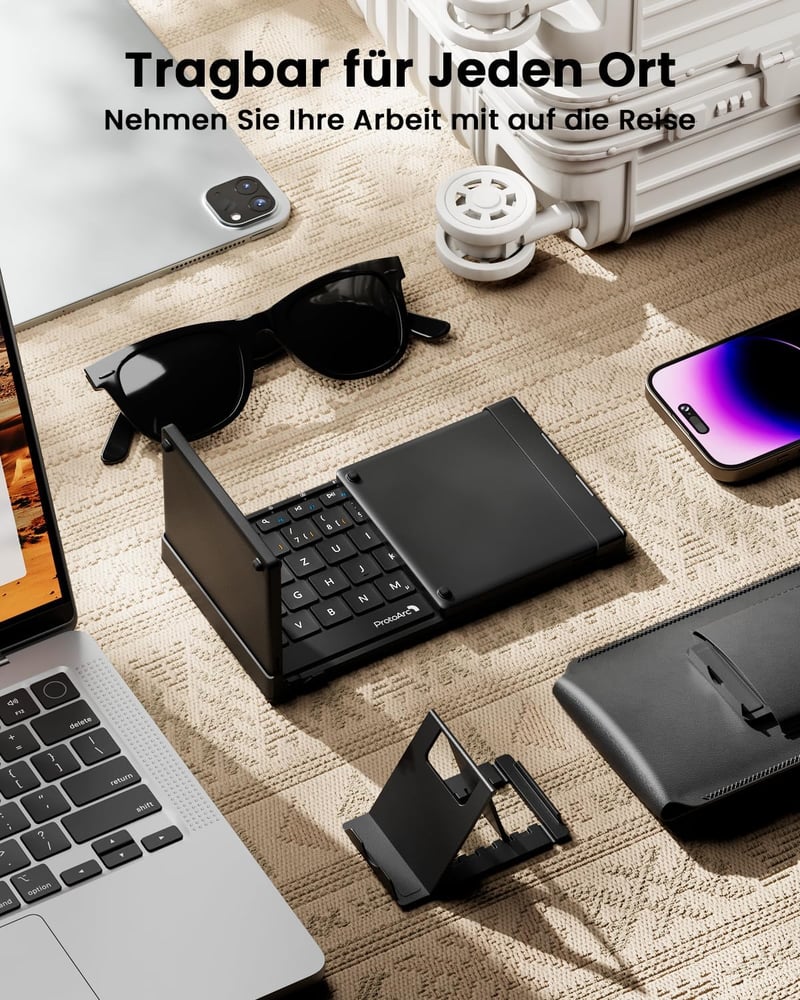 ProtoArc XK01 TP Összehajtható Bluetooth Billentyűzet Érintőpaddal - QWERTZ Német Kiosztás, iPad/iOS/Android/Windows Kompatibilis, Fekete