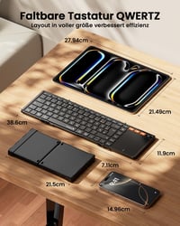ProtoArc XK01 TP Összehajtható Bluetooth Billentyűzet Érintőpaddal - QWERTZ Német Kiosztás, iPad/iOS/Android/Windows Kompatibilis, Fekete 2