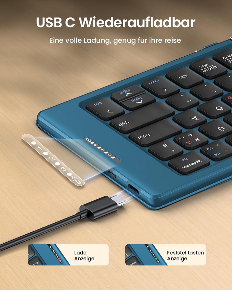 ProtoArc XK04 Összecsukható Bluetooth Billentyűzet QWERTZ Kék, Tablet és Laptop Hordtáskával