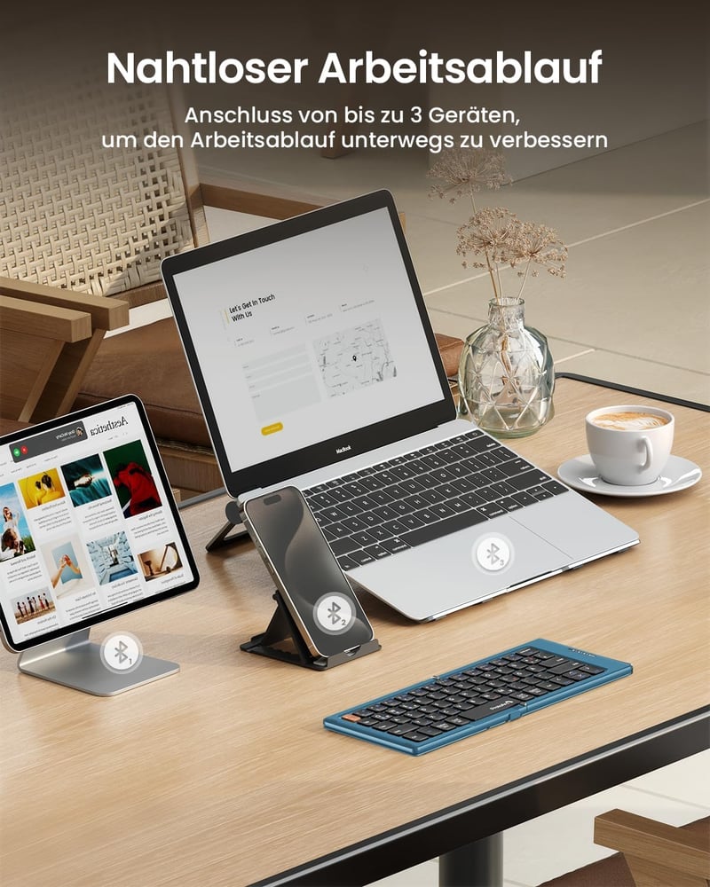 ProtoArc XK04 Összecsukható Bluetooth Billentyűzet QWERTZ Kék, Tablet és Laptop Hordtáskával