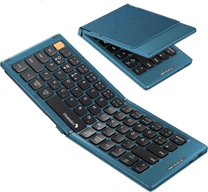 ProtoArc XK04 Összecsukható Bluetooth Billentyűzet QWERTZ Kék, Tablet és Laptop Hordtáskával
