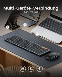 Skladacia súprava klávesnice a myši ProtoArc XKM01, QWERTZ, 2.4G + duálne Bluetooth, s numerickou klávesnicou, Windows/Mac/Android, vesmírna sivá 3