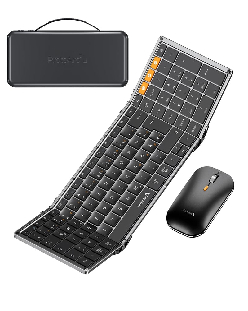Skladacia súprava klávesnice a myši ProtoArc XKM01, QWERTZ, 2.4G + duálne Bluetooth, s numerickou klávesnicou, Windows/Mac/Android, vesmírna sivá