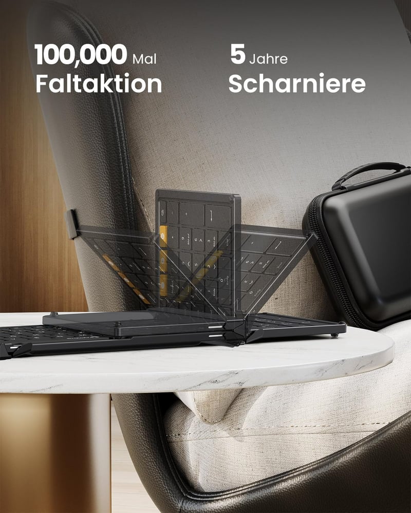 ProtoArc XKM01 Összecsukható Bluetooth Billentyűzet Egérrel, Numerikus Billentyűzettel, QWERTZ - black