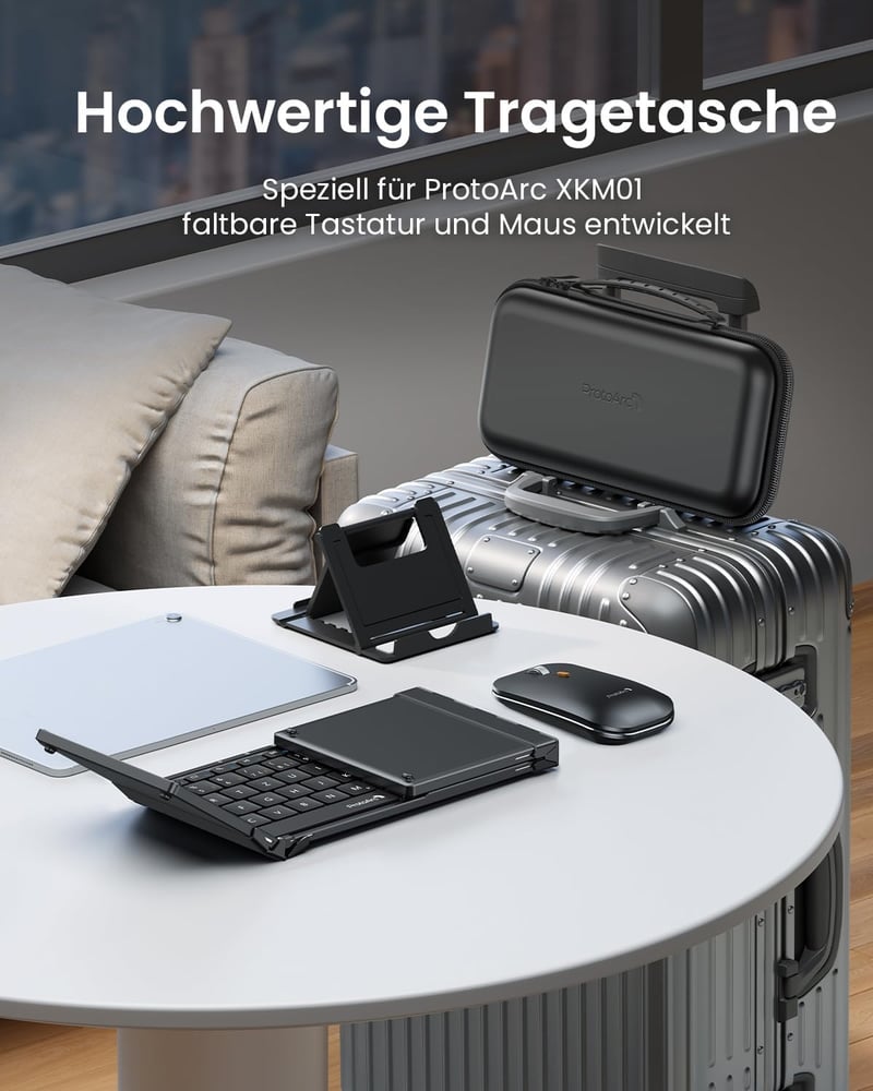 ProtoArc XKM01 Összecsukható Bluetooth Billentyűzet Egérrel, Numerikus Billentyűzettel, QWERTZ - black