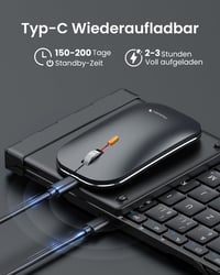 ProtoArc XKM01 Összecsukható Bluetooth Billentyűzet Egérrel, Numerikus Billentyűzettel, QWERTZ - black 5