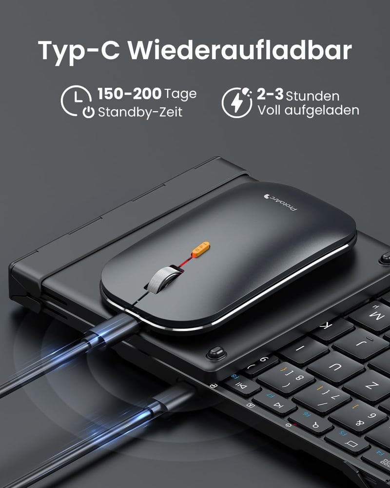 ProtoArc XKM01 Összecsukható Bluetooth Billentyűzet Egérrel, Numerikus Billentyűzettel, QWERTZ - black
