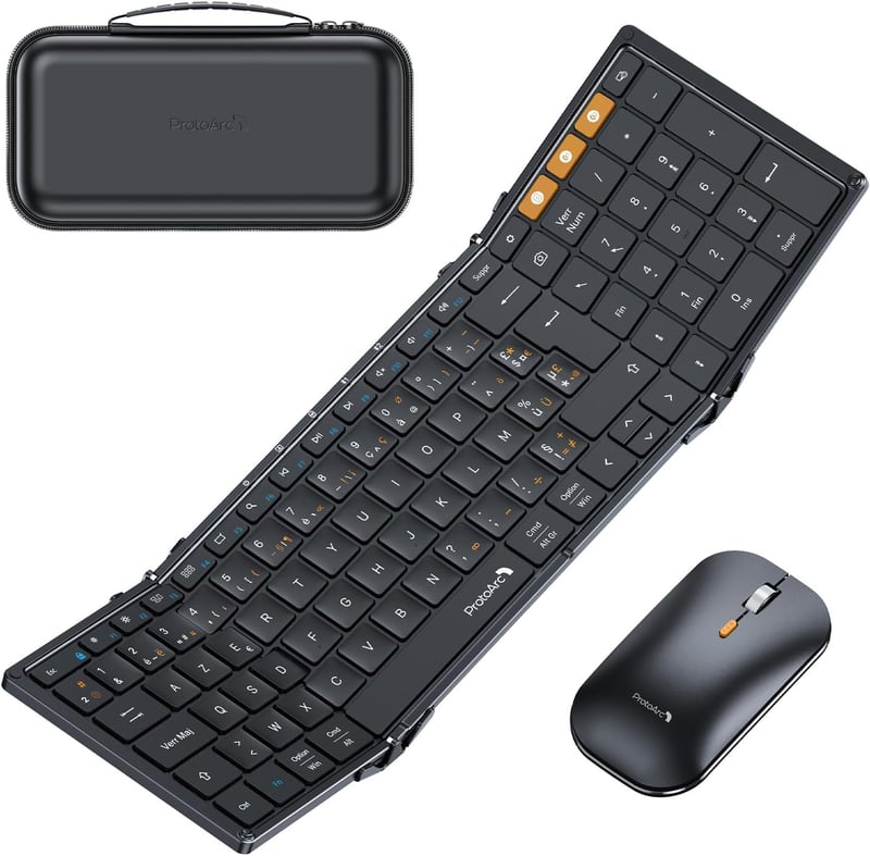 ProtoArc XKM01 Összecsukható Vezeték Nélküli Billentyűzet Egér Combo AZERTY Bluetooth USB