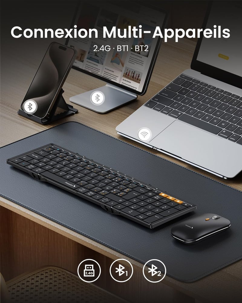 ProtoArc XKM01 Összecsukható Vezeték Nélküli Billentyűzet Egér Combo AZERTY Bluetooth USB
