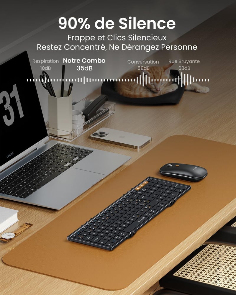 ProtoArc XKM01 Összecsukható Vezeték Nélküli Billentyűzet Egér Combo AZERTY Bluetooth USB