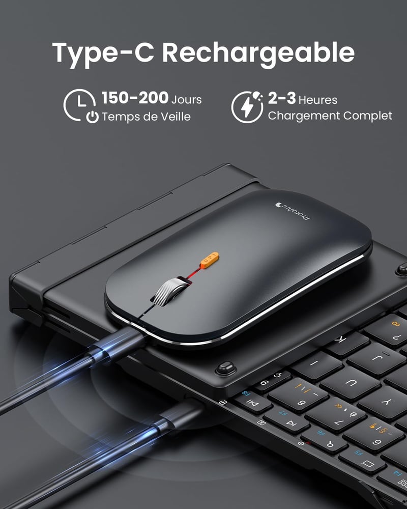 ProtoArc XKM01 Összecsukható Vezeték Nélküli Billentyűzet Egér Combo AZERTY Bluetooth USB